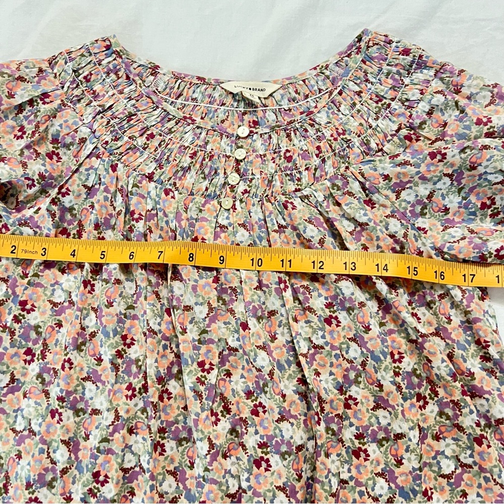 Lucky Brand Floral Boho Peasant Blouse Long Sleeve Prairie Cottagecore XS - Picture 6 of 14
